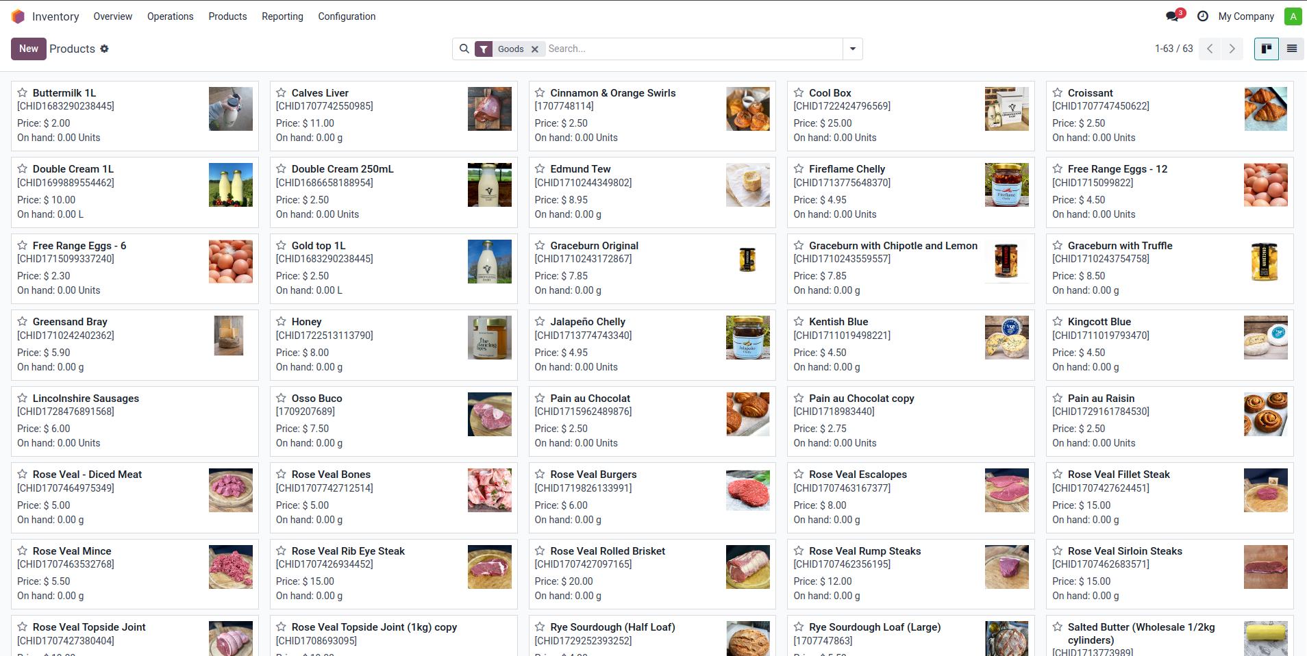 Synced TrakOp products listed in Odoo Inventory