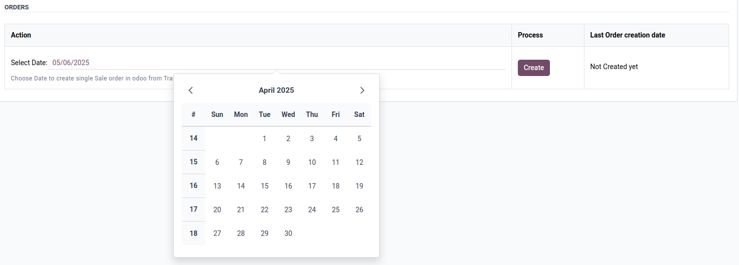 Choosing the order date in the TrakOp Sync Orders section
