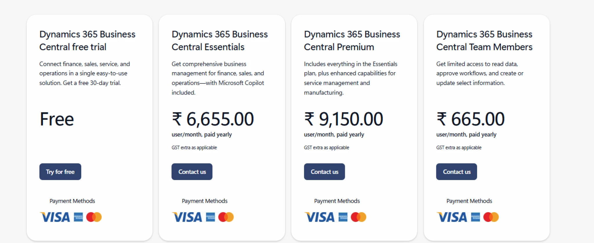 Dynamics 365 Business Central pricing for Essentials, Premium and Team Members plans